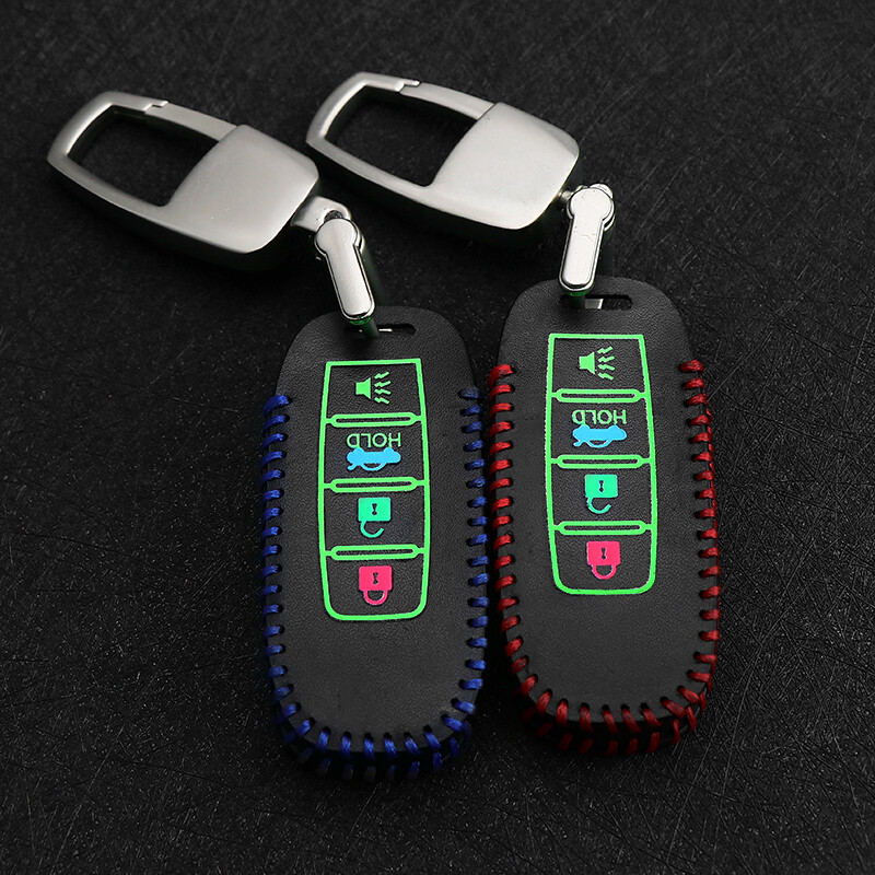 啟辰T90鑰匙包2018款東風啟辰D60 T70真皮夜光保護汽車鑰匙套扣男 B款4鍵-藍色 電鍍扣 號碼牌