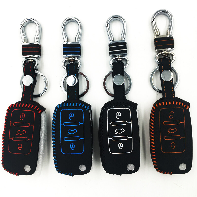 銀宏 大眾新朗逸鑰匙包速騰邁騰途觀帕薩特新寶來polo夏朗汽車專用遙控鑰匙套大眾鑰匙扣 A款折疊款-黑線